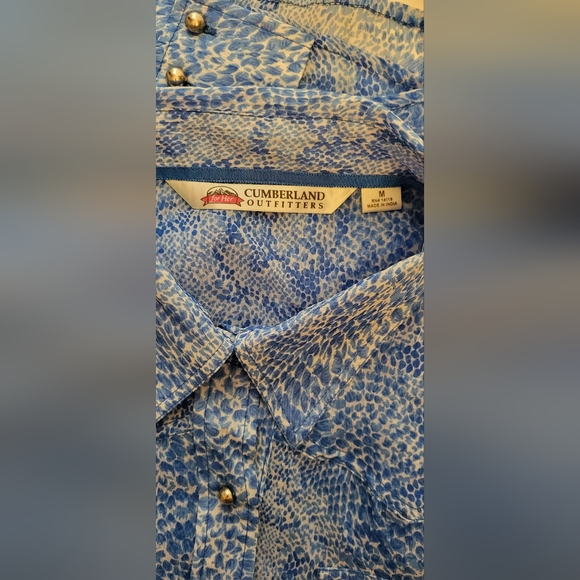 Cumberland Outfitters sheer blue/white button down western shirt size M - Picture 5 of 5